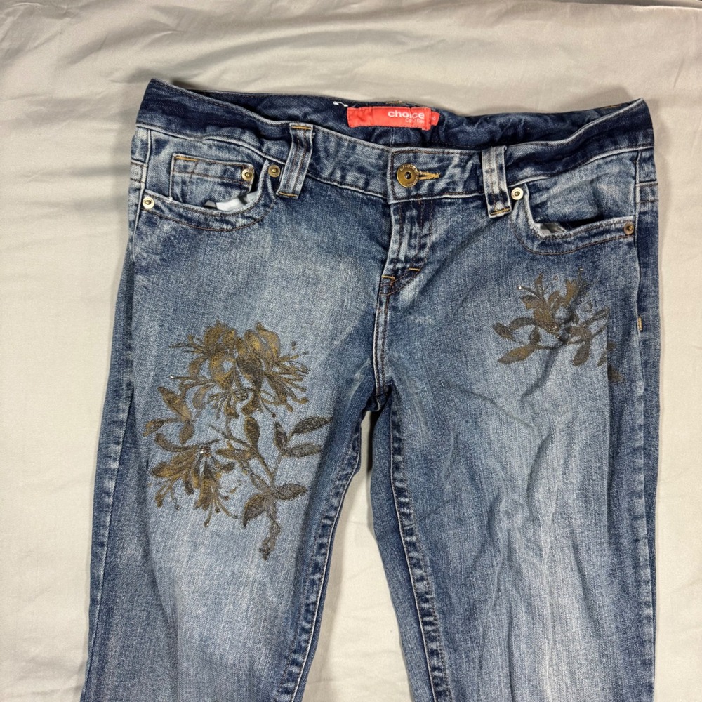 Choice Calvin Klein Floral Graphic Bootcut Jeans Rhinestone Sz 30 Y2K Indie - Picture 3 of 11